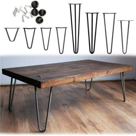 4pcs 10cm Pieds de meubles, ensemble de 4, pieds en épingle à cheveux Table remplaçable et pieds de la meuble à cheveux de table Cadre de table, avec protection de sol et vis disponibles à 10 cm (1/4)