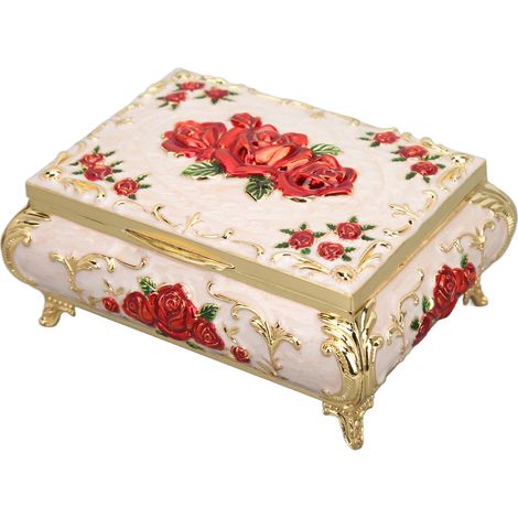 Boîte à bijoux vintage rectangulaire en métal, boîte de rangement décorative pour bijoux, coffret cadeau pour femmes et filles, or, blanc, rouge, rose (1/5)