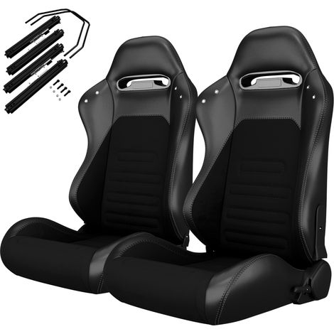 2PC Universal Bucket Racing Seats  Black PVC Leather Black suede fabric Reclinable Carbon Look Leather Grey/Black With Adjustor Slider(Not Including Seat Bracket ) 2 box
