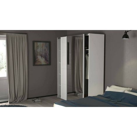 Dmora - Armario 2 puertas Taxus, Muebles de dormitorio, Vestidor, Armario de ropa, 182x61 h220 cm, Blanco brillante (1/5)