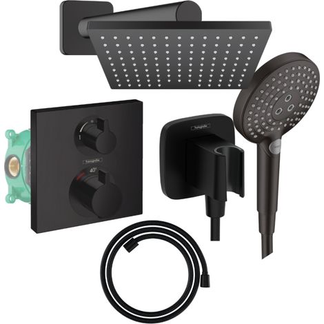 Colonne douche thermostatique HANSGROHE Ecostat Square Douche de tête Vernis Flexible Designflex Douchette Raindance SelectS noir