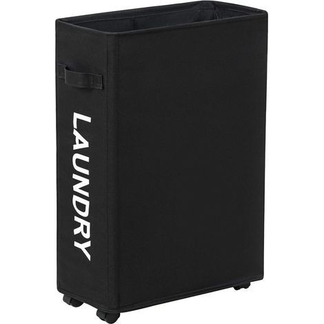 44L Laundry Basket with Wheels Slim Folding Laundry Hamper Dirty Clothes Bag Narrow Laundry Bin with Wheels(Black)