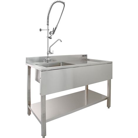Fregadero de Cocina 1 Seno con Escurridor a la Derecha 120x60x90cm con Colador Grifo Salpicadero + 2 Paños Microfibra GRATIS Lavaplatos Pila Cocina 1 Seno+Escurridor para Lavar Platos Kitchen Sink