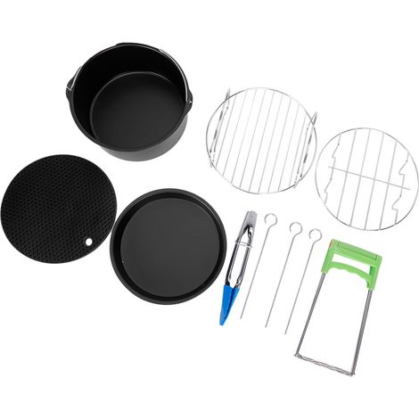 Zubehörset für elektrische Fritteusen (7 Zoll): Kuchenform, Pizzaform, Silikonmatte, Grillspieße, Zange (1/5)