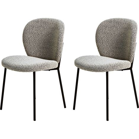 Lot de 2 chaises en tissu bouclette gris et noir - ELBA (1/5)