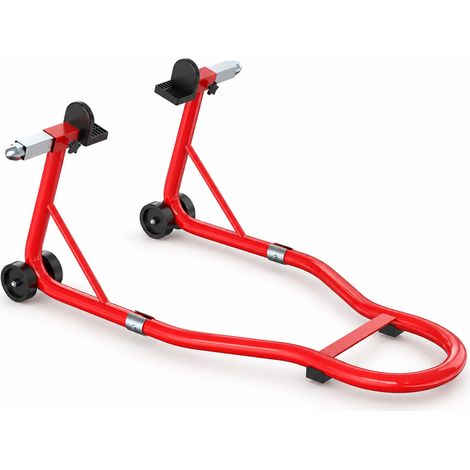 Relaxdays Motorrad Ständer, bis 450 kg, Hinterrad, 4 Laufrollen, Wartung & Reinigung, 34x80x30 cm, Motorradheber, rot (1/5)