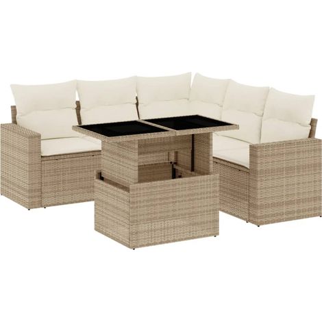 Set Divano da Giardino 6 pz con Cuscini Beige in Polyrattan vidaXL (1/5)