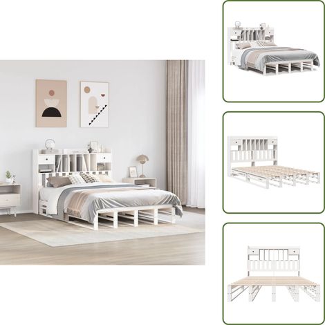 vidaXL Lit bibliothèque sans matelas blanc 140x200 cm bois pin massif