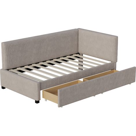 GagaLit capitonné 90 x 200 cm gris avec 2 tiroirs (1/5)