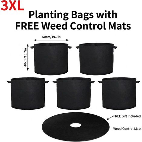 (3XL 20 gallons 50 x 40 cm, lot de 5) Sacs de culture avec housses de protection offertes Pots de culture robustes en tissu non tissé pour légumes et fleurs (1/4)