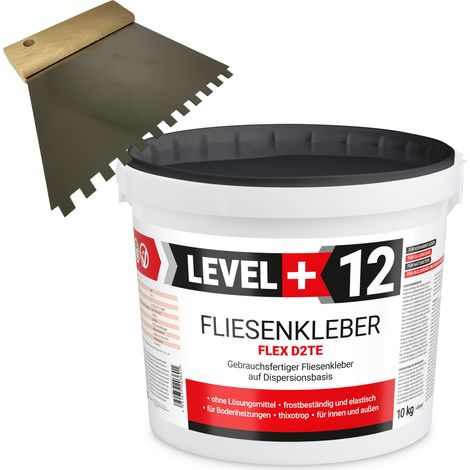 LEVEL+ Fliesenkleber Fertig Dispersionkleber L+12 - 10KG + Zahnspachtel 6mm