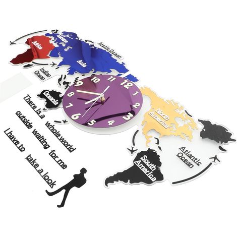 Horloge Suspendue Carte du Monde Couleur Multicolore 45 Cm Acrylique Silencieuse Décoration Murale Salon sans Pile (1/5)