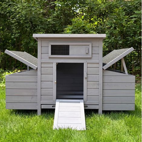 Poulailler en bois gris clair avec pondoirs latéraux (1/5)