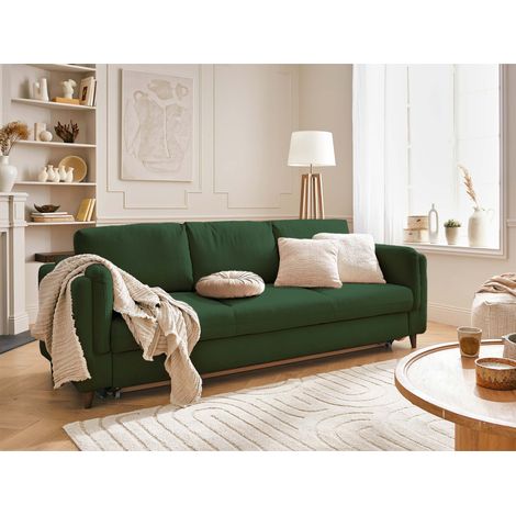 Lisa Design – Canapé convertible 3 places en velours – Couchage 124 x 193 cm – Structure bois massif – Coussins déhoussables – Pieds en bois wengé