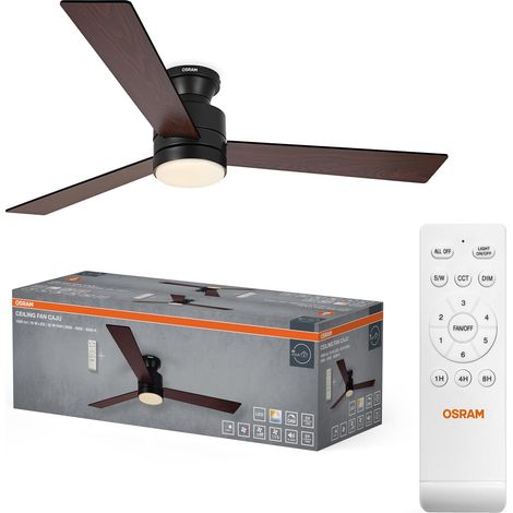 OSRAM Ventilatore da soffitto LED Caju, 48W, CCT, bianco, IP20, per ambienti interni, 6 impostazioni di velocità, controllabile tramite telecomando, (1/4)