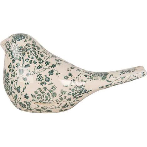 Figurine oiseau beige vert céramique 25x10x13cm