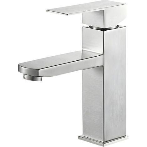 Robinet de salle de bain carré, mitigeur de lavabo, mitigeur eau chaude et froide en acier inoxydable (avec flexible d'arrivée d'eau de 80 cm) (1/3)