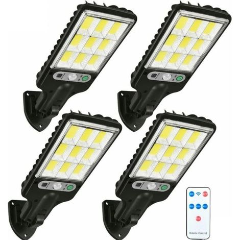 Lampes solaires, lot 4, 6000 lumens, LED 108COB, solaire avec détecteur de mouvement - Étanchéité IP65, télécommande incluse, éclairage de sécurité durable pour extérieur, jardin, cour, porche (lot 4) (1/5)