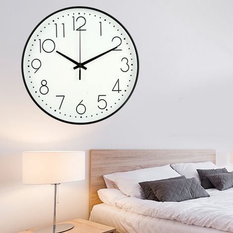 Reloj de pared moderno de 20 cm, sin marco, fondo negro, letras blancas, silencioso, decorativo, fácil de leer, hecho de plástico y vidrio altamente transparente, diámetro (1/5)