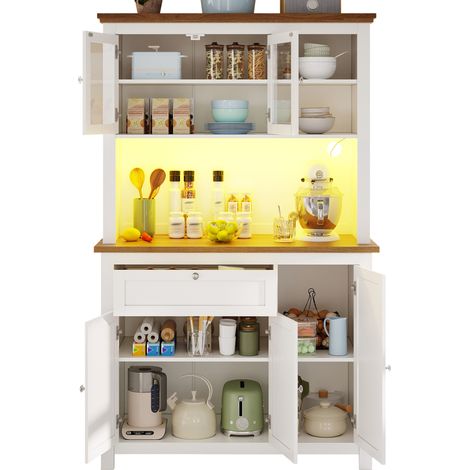 CHICFURN Credenza cucina 104x40x180 cm MDF bianco con LED, ripiani regolabili e ante vetrate (1/5)