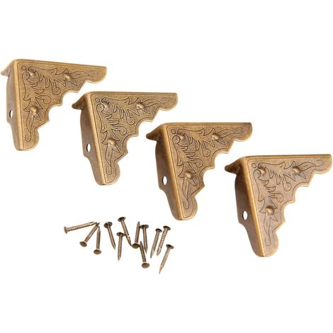 4 pièces protecteurs d'angle en métal vintage, protection de bord décorative en laiton antique, angles de meuble rétro en laiton, accessoires de protection pour boîtes, coffrets, meubles, étagères, ta