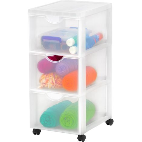 Tour de rangement à Roulettes en Plastique, 3 Grands Tiroirs, Blanc, Ouverture Facile, Meuble de Rangement, Papeterie, pour Chambre, Salle de Bain, École (1/5)