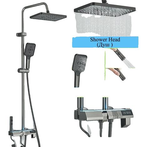 Ensemble de douche multifonctionnel, affichage LED gris, noyau de valve en céramique, gris anthracite B en suédois se dit « Vapen Grå B ».
