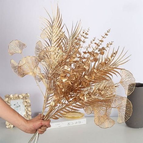 Or 66 cm - Bouquet De Fleurs De Baies Artificielles En Plastique, Branche D'eucalyptus Dorée, Décoration De N (1/4)