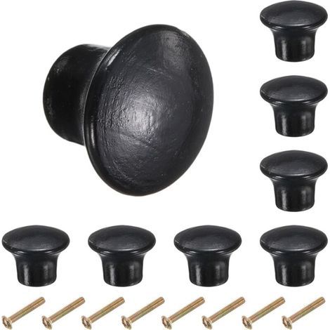 8pcs Boutons Ronds En Bois, 23mm Boutons De Tiroir De Cuisine À Trou Unique Poignées De Meuble Décoratives Pour Tiroir Commode Armoire, Noir (1/5)