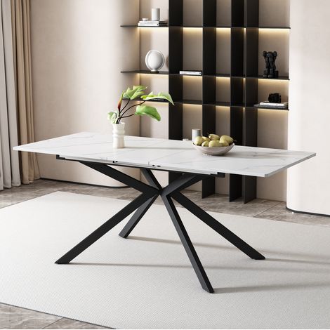 Mesa de comedor extensible MDF negro y blanco efecto mármol 150/180x70x76 cm (1/5)