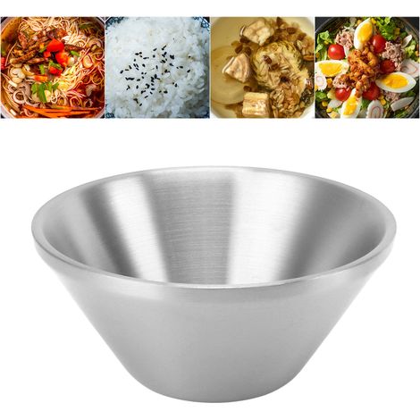 Doppelwandige, konische Schüssel aus Edelstahl 304, ideal für Reis, Salat, Nudeln oder Crushed Ice. Naturfarben, 12 cm. (1/5)