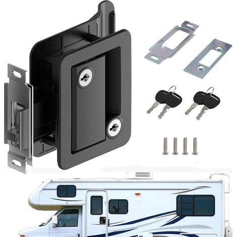 Serrure de porte pour caravane, serrure à pêne dormant robuste en alliage de zinc avec 4 clés, antivol et résistante aux intempéries, pour caravane, camping-car, remorque, abri de jardin (noir) (1/5)