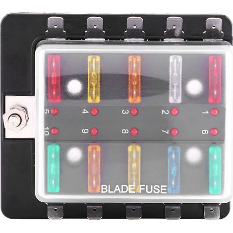 Boîtier porte-fusibles 10 voies à lames avec témoin LED, kit pour voiture, camionnette, bateau et maritime (1/5)