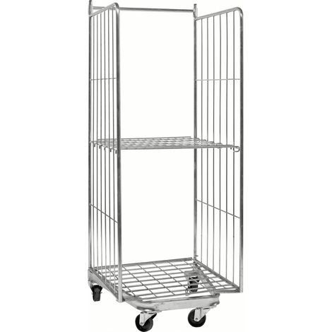 Kongamek Rollcontainer verzinkt 800x730x1910mm stapelbar mit Gitterboden und 2 Gitterwänden mit Bremse