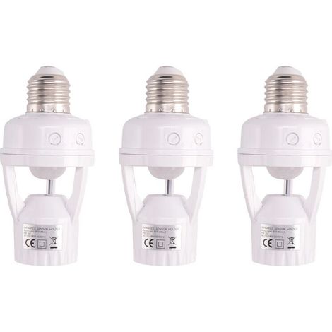 Lámpara LED con sensor de movimiento infrarrojo PIR, 3 portalámparas LED E27 de 220 V, enchufe con interruptor y sensor de movimiento E27.