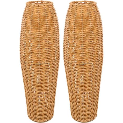 Ensemble de 2 Vases de Sol en Plastique Tressé Marron, Style Élégant et Rustique, pour Fleurs Artificielles ou Séchées, Décoration Polyvalente pour Bureaux et Chambres (1/5)