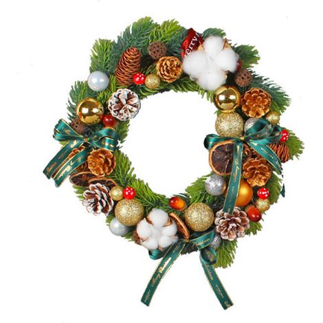 Künstlicher Weihnachtskranz, Winterdeko, Tannenzapfen, rote Beeren, Tannennadeln für den Weihnachtsbaum, die Haustür, grüne Wanddekoration (1/5)
