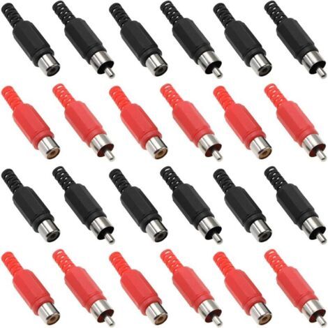 BUNTHAUS Lot de 40 adaptateurs de prise RCA audio vidéo de rechange RCA mâle et femelle (10 rouge/noir mâle et 10 rouge/noir femelle)