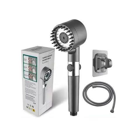 Pommeau de douche universel à effet cascade sous pression, silicone, acier inoxydable, portable, raccord de tuyau intégré, 3 modes de jet, haute pression, économie d'eau, avec système de filtration, a (1/5)