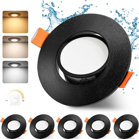3CCT Spot LED Encastrable Dimmable 230V 5W IP44 Spot Salle de Bain 68-80mm 45° Rotatif Spot LED Encastrable Extra Plat Rond Noir Plafonnier pour Salon Chambre Cuisine Lot de 6 (1/5)