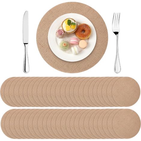 Lot de 50 sets de table ronds en toile de jute naturelle réutilisables pour mariage, dîner, fête, ferme, décoration de table de dîner - Marron - 30 cm