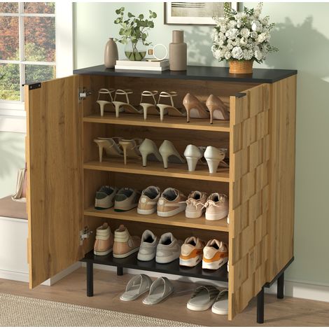 Mobile portascarpe 80x35x91,5 cm in legno naturale con contenitore - FLORAGRACE (1/5)