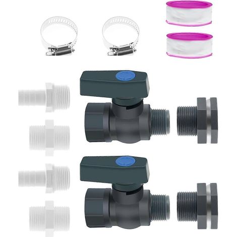 Ensemble de 2 robinets pour récupérateur d'eau de pluie (3/4 pouce) pour réservoirs, baignoires et piscines (1/4)