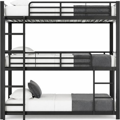 Lit superposé triple 90x200 cm en métal noir, gain de place pour chambre d'enfant, ado ou adulte, avec échelle et garde-corps - CHICFURN (1/5)