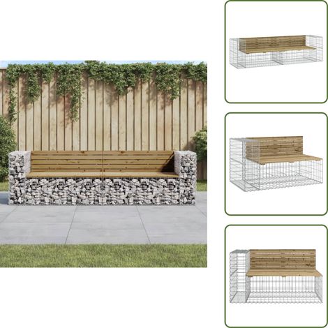 Banco de pino - vidaXL Banco jardín con gaviones madera pino impregnada 244x71x65,5 cm - Banco con gaviones