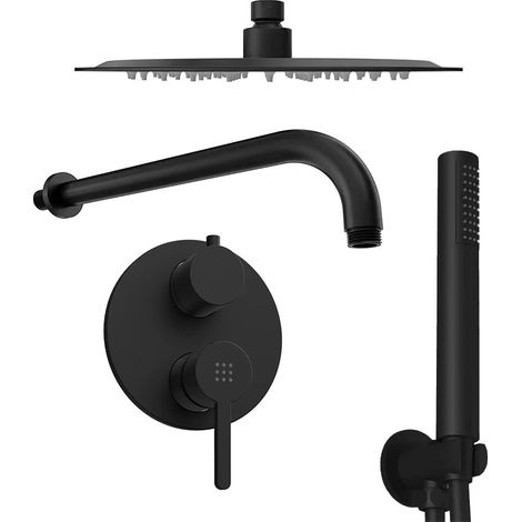 Set doccia nero opaco Miscelatore incasso 2 vie Virna braccio 30cm soffione slim 20cm e doccino (1/4)
