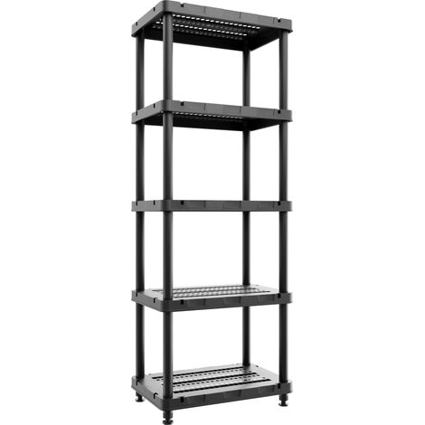 Titan X - Modulares Regal mit 5 Ebenen 90x45xH185 cm aus schwarzem Kunststoff