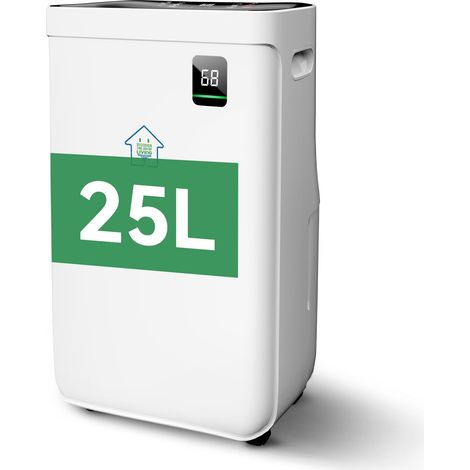 Déshumidificateur 25 litres/jour, convient pour les pièces d'environ 80 m² (215 m³), déshumidificateur silencieux avec panneau tactile, réservoir d'eau de 6,5 l, minuterie 24 h