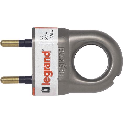 Legrand – Fiche électrique 2 pôles 6A avec anneau d'extraction – Compatible câbles 2 x 0,75 mm² – Finition alu pour connexion sécurisée (1/6)