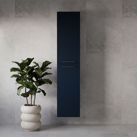 Napoli Deep Blue 350mm x 1600mm Wall Mounted 2 Door Storage Unit - 350mm - Gunmetal Grey 160mm Handle